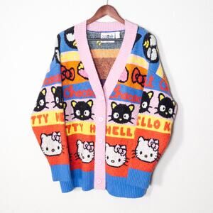 Forever 21 Women’s Hello Kitty Sweater Multicolor Kawaii Print Kidcore Size 1XL
